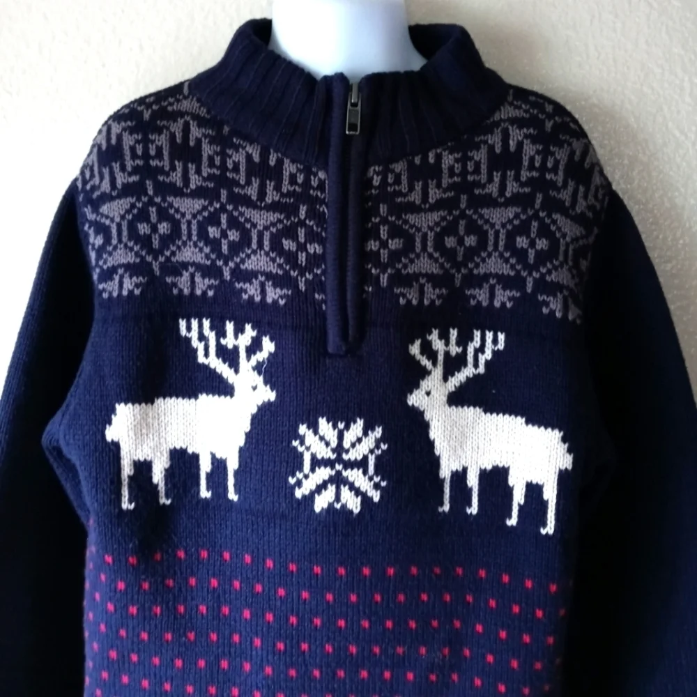 Gymboree Zip Reindeer Holiday Sweater Boy's Navy Nordic Fair Isle. Size …